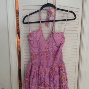 LoveShackFancy Floral Pink Halter Dress